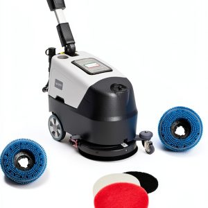 Battery Powered Walk Behind Floor and Carpet Scrubber Buffer Polisher Machine, 16" Brush, 21.5" Squeegee Width, 6.5 gal Tank, Brush Speed 200 RPM, Includes a Hard Brush Soft Brush and 3 Scouring pads-0