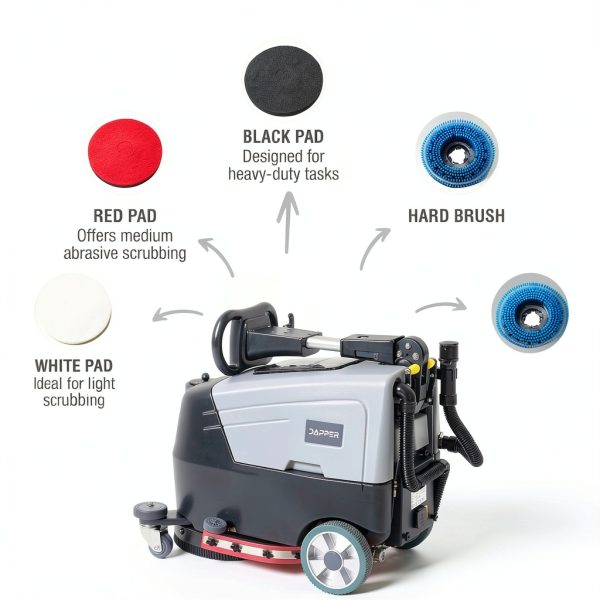 Battery Powered Walk Behind Floor and Carpet Scrubber Buffer Polisher Machine, 16" Brush, 21.5" Squeegee Width, 6.5 gal Tank, Brush Speed 200 RPM, Includes a Hard Brush Soft Brush and 3 Scouring pads-3